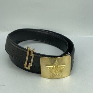 Vintage Mens Soviet Belt Black Brass Buckle Leather Hammer And Sickle Military